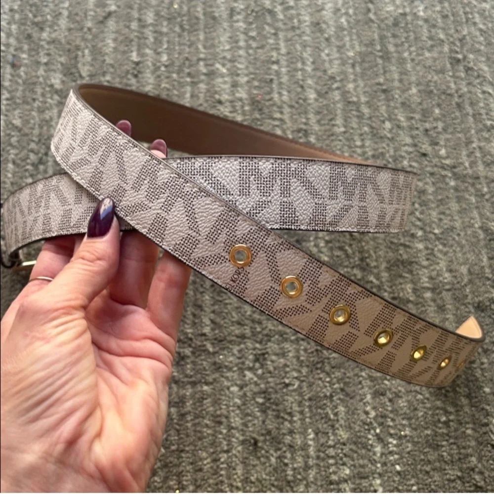 Michael Kors Signature White and Gold Belt